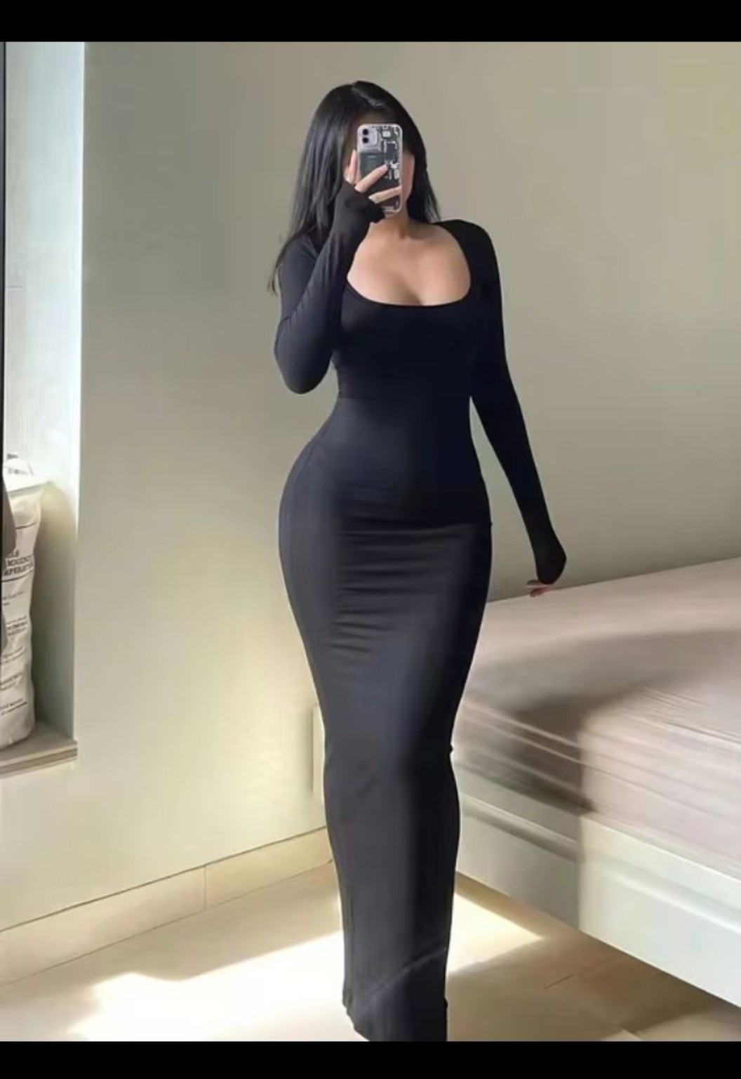 Women's black long sleeve bodycon dress
