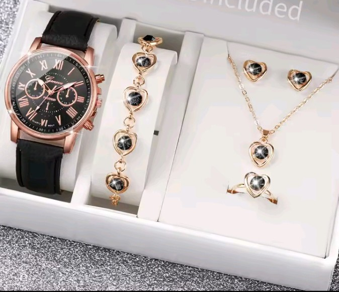 Black heart watch and jewelry set
