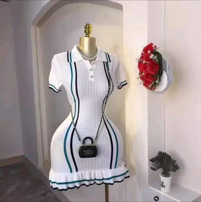 White and green collared mini dress